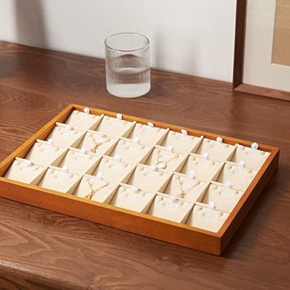 Oirlv Wood 24 Grids Jewelry Tray with Removable Inserts Jewelry Pads Necklace/Pendant Display Organizer Tray(Creamy White) - color: Creamy-white 24 grid necklace/pendant jewelry tray