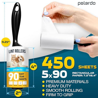 Lint Rollers for Pet Hair, White, Sticky Remover for Couch, Clothes, Furniture and Carpet, Dog and Cat Fur Remover, Animal Fuzz, 5 Large Sticky Rollers - size: 5 pcs - 450 Sticky Sheets