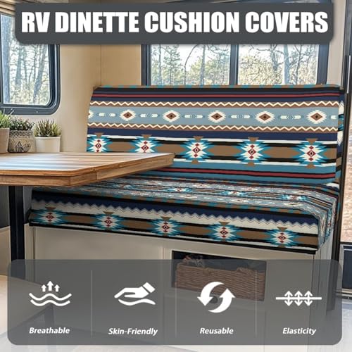 RV Dinette Cushion Covers (1 Bench Covers & 1 Backrest Covers) - Aztec Pattern Stretch Camper Cushion Booth Seats Replacement - Washable Sofa Furniture Protector - color: Aztec Pattern