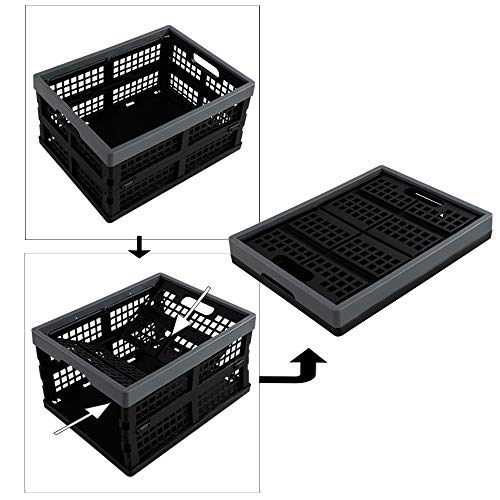 3-Pack 15 L Plastic Collapsible Crate, Folding Storage Baskets, Black