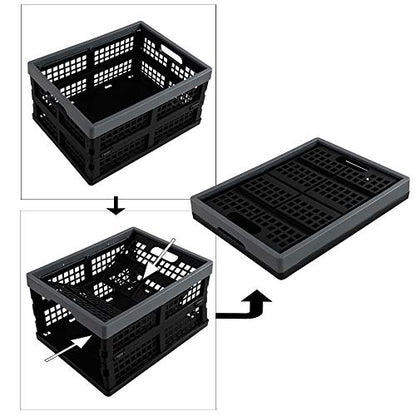 3-Pack 15 L Plastic Collapsible Crate, Folding Storage Baskets, Black