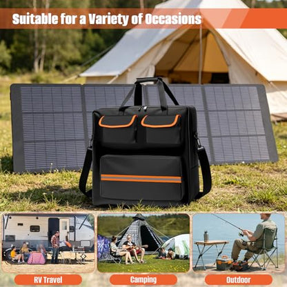 22"x4"x25" Solar Panel Travel Bag, 600D Waterproof Carrying Pocket Case, Solar Panel Storage Bag with Shoulder Strap Fit for Outdoor Camping Travel, Compatible with 100W /200W, with Shoulder Pads
