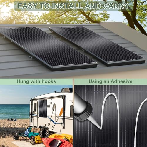 100W Flexible Solar Panel, Bendable 12V Monocrystalline, Ultra-Thin Bendable 3mm, Mono Off-Grid Charger for Marine RV Cabin Van Car Boat Curve Surfaces - size: 100W Panel