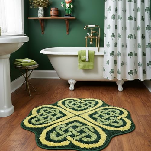 Drydiet St. Patrick's Day Shamrock Bathroom Rug Ireland Celtic Knot Door Mat Leaf Shower Mat Irish Bathroom Shower Decoration Non Slip Washable Rug 20 x 24 Inches(Retro) - style: Retro