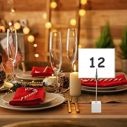 WOPPLXY 30 Pcs Place Card Holder Cube Photo Clips Holder with Alligator Clip, Table Number Holders Cube Base Memo Clips Holders for Wedding, Anniversary Party, Birthday Party, Restaurant - 4.7x1 Inch