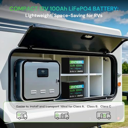 Dyness 12V 100Ah Mini LiFePO4 Battery 2 Pack Group 24, 12 Volt Deep Cycle Lithium Battery with 100A BMS, Low-Temp Protection & 10 Years Lifespan for RV, Boat, Trolling Motor, Solar Off-Grid, Golf Cart - style: 12V 100Ah Mini(2 Pack)