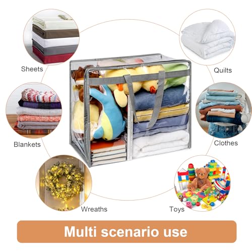 4 Pack Clear Zippered Storage Bags for clothes - 40L Waterproof PVC Bags for Comforter, Blanket, Bedding, Linen, Duvet, Stuffed Animals, Extra Large Toy Storage Bag, Closet Organizer Bag (Grey)