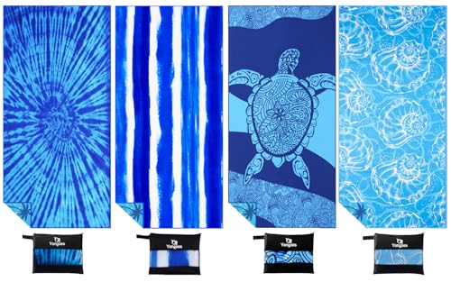 Yongoes 4 Pack Microfiber Lightweight Thin Beach Towel Sand Free Quick Dry Super Absorbent Large Towels for Swimming Pool Yoga Gym Travel Vacation Beach Accessories Essentials for Adults - color: 4 Pack Turtle Shell Tie Dye Stripes