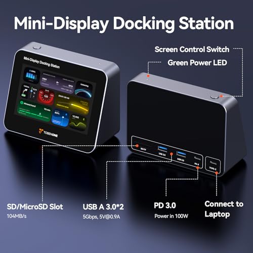 Tobenone 5" FHD 1080P Mini Monitor for PC with USB-C Hub, 100W PD, 4 USB Ports, SD/Micro SD, Portable Monitor for Digital Photo Frame, Desktop Clock, Second Screen, Home&Office