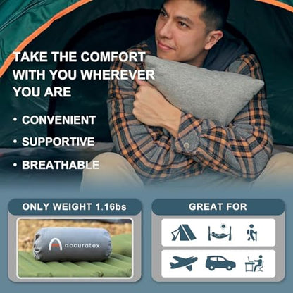 ACCURATEX Camping Pillow-100% Cotton Breathable Cover,Shredded Memory Foam Compressible Travel Pillow,Camping&Travel Accessories-Small Backpacking Pillow Camping Essentials for Sleeping - color: Purple