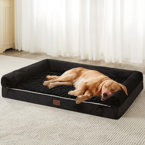 BFPETHOME Orthopedic Washable Dog Beds Large Sized Senior Dog for Comfy Sleeping with Removable Cover, Waterproof Big Soft Pet Couch Bed for Dogs Relax - color: Black, size: 42"l x 30"w x 7"th