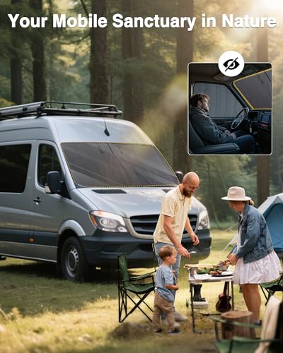 Insulated Blackout Windshield Cover for Privacy & Sun Protection, All-Season Van Life Camping Window Shade, Fit for Ford Transit 150 250 350 Medium/High Roof 2015-2025, Gray - size: Front Windshield
