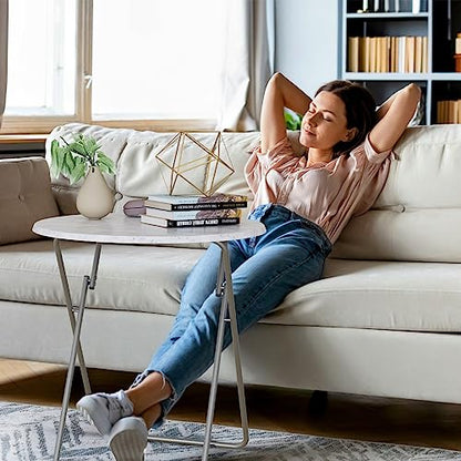 Tv Trays Folding Tray Table Dinner Tray Table Round, Snack Eating Trays Table for Living Room with No Assembly Required&Sturdy, 17.5 x 17.5 x 26 in(White Marble) - color: White Marble, size: 1pc