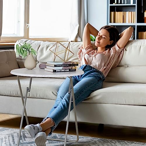 Tv Trays Folding Tray Table Dinner Tray Table Round, Snack Eating Trays Table for Living Room with No Assembly Required&Sturdy, 17.5 x 17.5 x 26 in(White Marble) - color: White Marble, size: 1pc