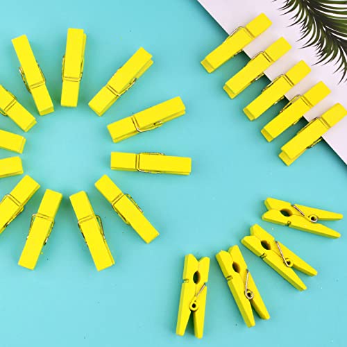 Jdesun 50pcs Photo Wood Clips Natural Wooden Mini Clothespins Paper Peg Pins Clips Laundry Pins for Hanging Clothing Pictures Home Storage Art Craft Display, Yellow - color: Yellow(wood)