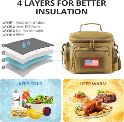 ATRIPACK Lunch Box for Men, Tactical Lunch Bag MOLLE Webbing Leakproof Insulated Large Lunch Cooler Women Adult Meal with Adjustable Shoulder Strap Durable Lunch Pail (Brown) - color: Brown, size: Medium