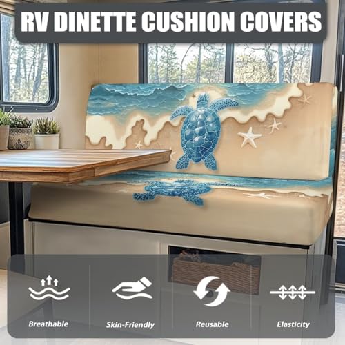 RV Dinette Cushion Covers, Stretchable Camper Cushion Couch Covers Slipcovers with Beach Turtle Print for RV Camper Car Bench (1 Backrest Covers & 1 Bench Covers) - color: Beach Turtle