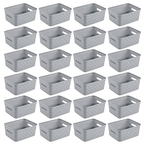 Sterilite 24 Pack Plastic Storage Bin Organization Containers, Small Baskets, Cement - color: Small Basket, size: 24 Pack