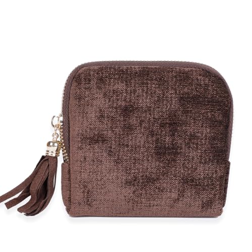 ASINGYER Travel Jewelry Storage Bag for Women, Velvet Portable Jewelry Organizer with Tassel Zipper, Small Pouches for Bracelets Necklaces Rings Earrings, Wedding Gift for Women (coffee brown) - color: coffee brown