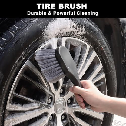 Car Wheel Brush kit, Tire Brush, Wheel Cleaner Brush, Soft-bristled Rim Cleaner Brush, Car Detailing Brushes, Wheel Brushes for Cleaning Wheels,Tires, Car Cleaning Brush Supplies Kit - color: Black