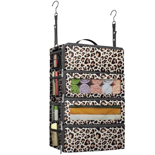 Suitcase Organizer, Travel Luggage Organizer Hanging Shelves Packing Cube Closet/Collapsible Portable Travel Organizer for Carry-on - color: Leopard Print-M-4 Tier, size: Medium