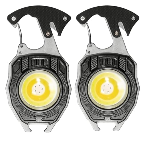 COB Keychain Work Light Keychain Flashlights 7 Light Modes,Portable Rechargeable Emergency cob Work Light with Folding Bracket Bottle Opener for Fishing,Camping and Walking (2PC*Black) - color: 2PC*Black