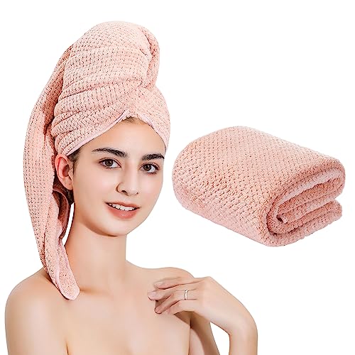 Microfiber Hair Towel Quick Dry Hair Towel Hair Drying Towels Suitable for All Kinds of Hair Ultra Absorbent Long and Thick Hair 24X48inch Lotus Root Pink (1pcs) - color: Lotus Root Pink, size: 48.00'' x 24.00''