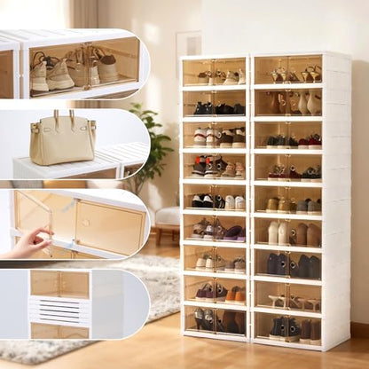 SAYMA Collapsible Shoe Rack Organizer Foldable Shoe Storage Organizer with Doors, Large Plastic Folding Shoe Rack, Easy Assembly Shoe Cabinet Storage for Entryway (2 x 9 Tiers-18 Pairs) - size: 2 x 9 Tiers-18 Pairs
