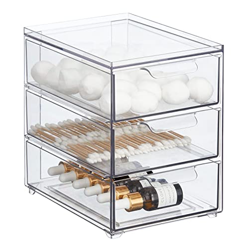 mDesign Plastic Stackable Organizer with 3 Drawers - Pull-Out Drawer Storage Bin for Bathroom Sink/Cabinet Organization - Perfect for Makeup, Small Towels, and More - Lumiere Collection, Clear - size: 8 x 6 x 8 (Pack of 1)