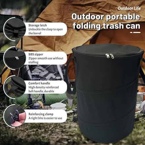 Pop up Camping Trash can with lid, 2-Pack Collapsible 24 Gallons Trash can with Sorting Clips, Garden Garbage Bag with Lid, Lawn and Leaf Bags - Reusable Yard Waste Bags (2Pcs-Black) - color: 2-Black