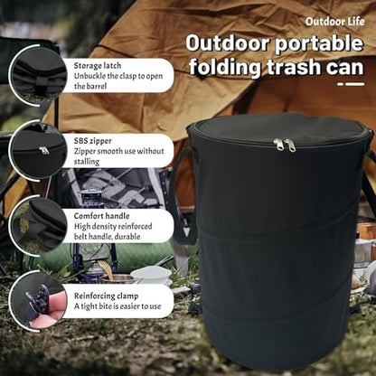 Pop up Camping Trash can with lid, 2-Pack Collapsible 24 Gallons Trash can with Sorting Clips, Garden Garbage Bag with Lid, Lawn and Leaf Bags - Reusable Yard Waste Bags (2Pcs-Black) - color: 2-Black