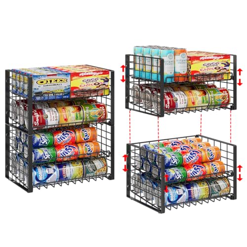 Sbanmao 2-Pack Stackable Can Organizer for Pantry, Adjustable Can Holder Rack for Canned Food Soda Drink Goods Storage up to 36 Cans Storage, 2 Tier, Black - style: 2-Tier 2-Pack