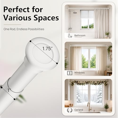 Tension Curtain Rod by EZFurni, 35 to 76 Inches, Spring Loaded Curtain Rods No Drilling, Renter Friendly Tension Rod for Closet, Window, Bathroom, Anti-slip, Screwless, White - color: White, size: 35-76 Inches