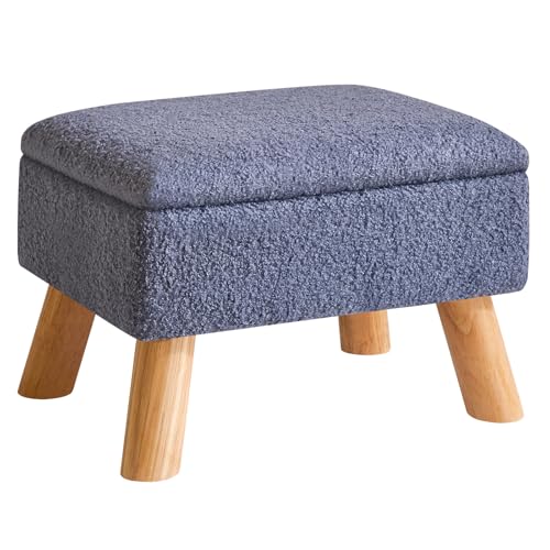 YMYNY Storage Ottoman,Small Foot Stool, 15.75"×11.81"×11.02" Blue,HBD042BU | Teddy Velvet, Sturdy Wood Legs, Foot Rest with Padded Seat, For Living Room Bedroom Couch Entryway - color: Blue