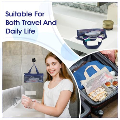 2 Pcs Toothbrush Pouch,Portable Travel Toothbrush Bag,Mesh Toothbrushs Pouch for Men and Women,Square Mesh Storage Bags with Zipper(White and navy)
