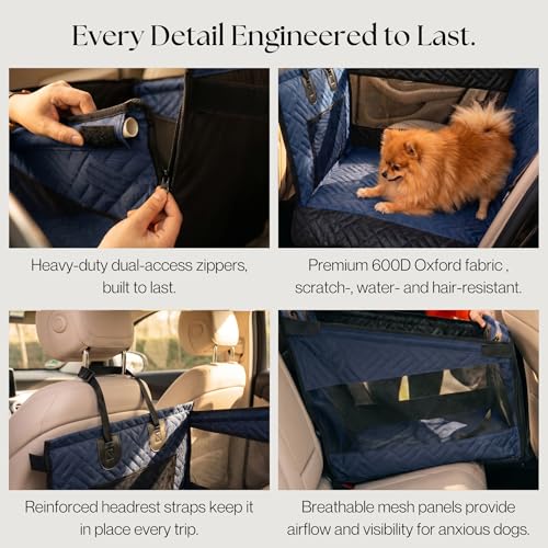 Dog Car Seat Cover with Hard Bottom – Back Seat Extender for Dogs Up to 35 lbs, Waterproof Non-Slip Hammock, Rigid Reinforced Base with Triple Security System, Storage Pockets, fits Cars SUVs Trucks - color: Blue