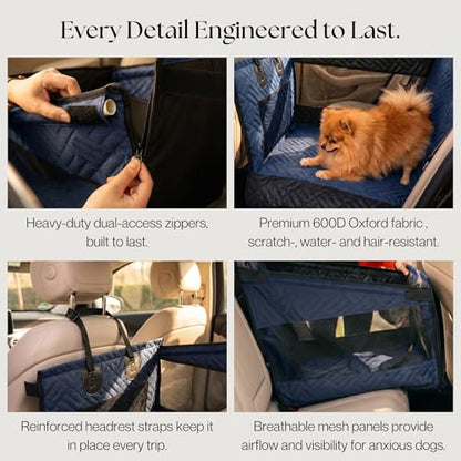 Dog Car Seat Cover with Hard Bottom – Back Seat Extender for Dogs Up to 35 lbs, Waterproof Non-Slip Hammock, Rigid Reinforced Base with Triple Security System, Storage Pockets, fits Cars SUVs Trucks - color: Blue