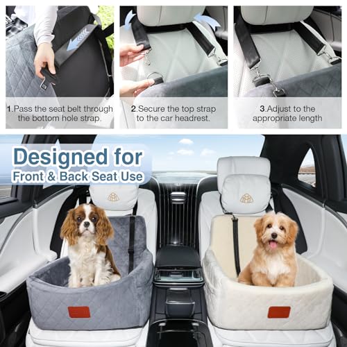 WOOAIDAGG Dog Car Seat for Small Dogs Under 30lbs,Comfy & Safe Travel Bed with Washable Cover,2 Clip-On Safety Leashes and Pockets,Anti-Slip Base,Easy to Install(Grey) - color: Grey