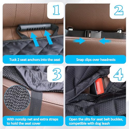 Dog Car Seat Cover for Back Seat Pet Cover for Dogs Waterproof Car Seat Protector Bench Seat Cover, Scratchproof Nonslip Durable Car Seat Covers for SUV,Truck &Cars (Standard Size:52W*48L) - size: 52"W*48"L