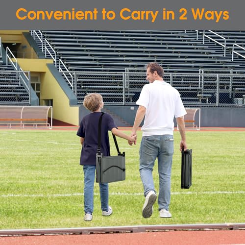 Stadium Seat for Bleachers with Back Support, Portable Bleacher Seat with Wide Comfy Padded Cushion, Metal Hook, Folding Stadium Chair with Shoulder Strap, Carry Handle, Cup Holder, Gray - color: Grey