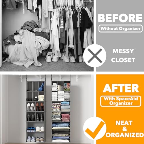 SpaceAid 2 Pack Hanging Closet Organizer and Storage with Dividers, 24 Compartments Hanging Shoe Shelves for Closet, Wardrobe, RV, Garment Rack - Grey - color: Grey