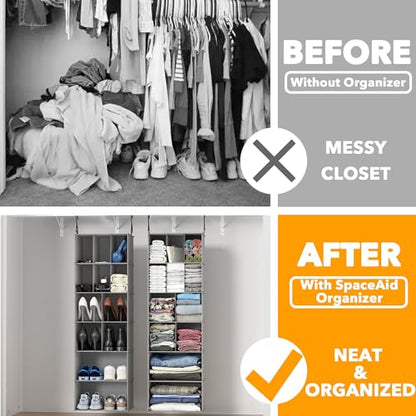 SpaceAid 2 Pack Hanging Closet Organizer and Storage with Dividers, 24 Compartments Hanging Shoe Shelves for Closet, Wardrobe, RV, Garment Rack - Grey - color: Grey
