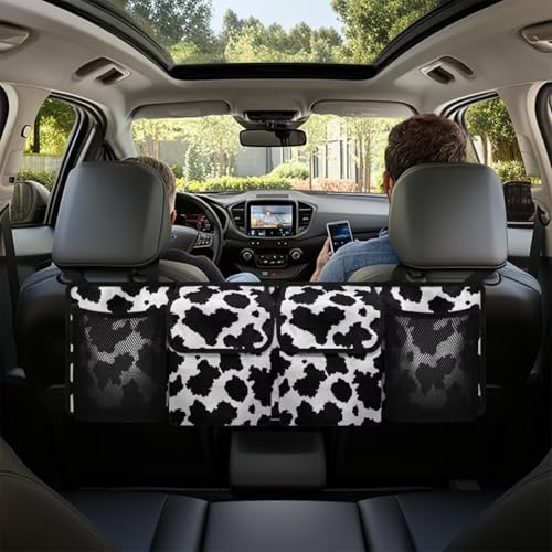 Cow Print Car Trunk Organizer Car Backseat Storage Bag with 4 Pockets Hanging Trunk Cargo Storage Universal Auto Accessories for Sedans SUV Trucks Van - color: Cow Print