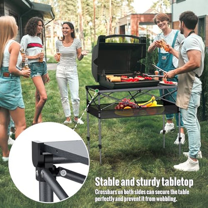 GARLLEN Folding Table for Camping, 2 Adjustable Height Portable Roll-up Picnic Table with Storage Net, Lightweight Aluminum Outdoor Table with Carrying Bag for Camping, BBQ, Beach, 39"L x 20"W - size: Tabletop Size: 39.3"L x 19.6"W