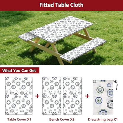 6ft Picnic Table and Bench Cover, Camping Essentials RV Gear, 72 in Waterproof Windproof Outdoor Elastic All Around Tablecloth, Fitted Rectangle Tables and Seats, Blue Flywheel - color: Blue Flywheel, size: 72"