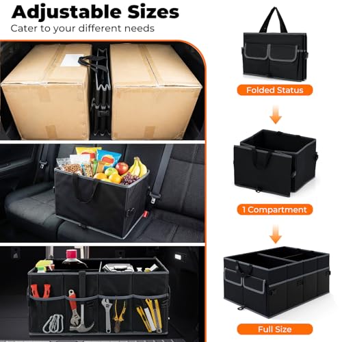 Goplus Collapsible Trunk Organizer, 13 Gallon Foldable Car Storage Organizer with Extenable Compartments, Pockets, Securing Straps, for SUV Van Sedan Truck, 22" x 16" x 10" - size: 13 Gallon （50L）