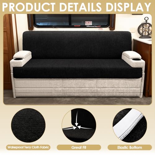 Waterproof RV Dinette Cushion Covers - Stretch Seat Slipcover, Washable RV Couch Cover Designed for Camper Car Bench (Sofa 1 Backrest Cover & 1 Bench Cover, Black) - color: Black, size: Sofa 1 Backrest Cover & 1 Bench Cover