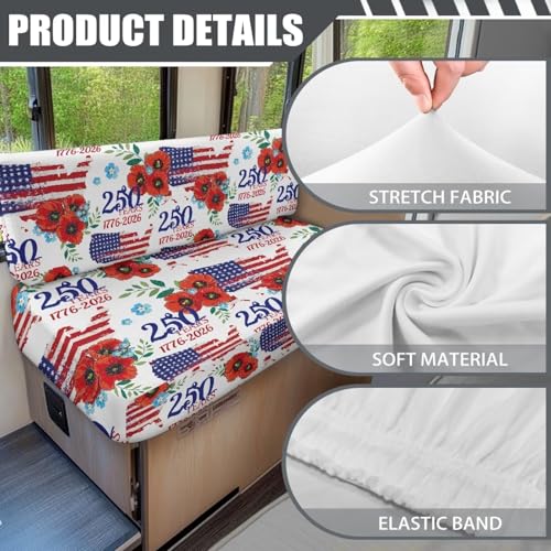 250 Years Hibiscus RV Dinette Cushion Covers Include 1 Pcs Bench Seat Cover and 1 Pcs Backrest Cover USA Flag RV Sofa Cover Slip Covers for RV Furniture Camping Accessories for Women - color: 250 Years Hibiscus