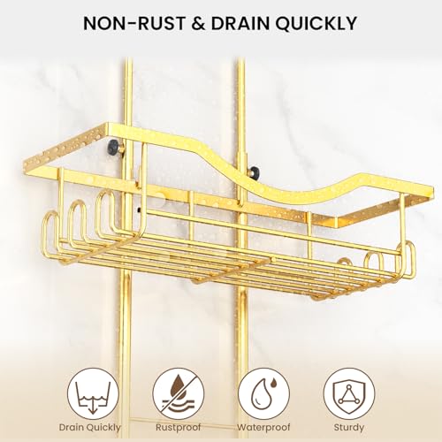 Shower Caddy Hanging Adjustable Shower Caddy, Rustproof Shower Organizer Extended Length Showers Caddy Over Shower Head with Hooks Soap Holder, Large Capacity Anti-Swing Bathroom Organizer, Gold - color: Gold