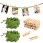 80PCS Mini Clothespins with Leaf Ribbon for Photo, 2pcs 33ft Artificial Greenery Vine and Wood Picture Clips, Hanging Photo Display for Wild Jungle Baby Shower Wedding Birthday Party Decor